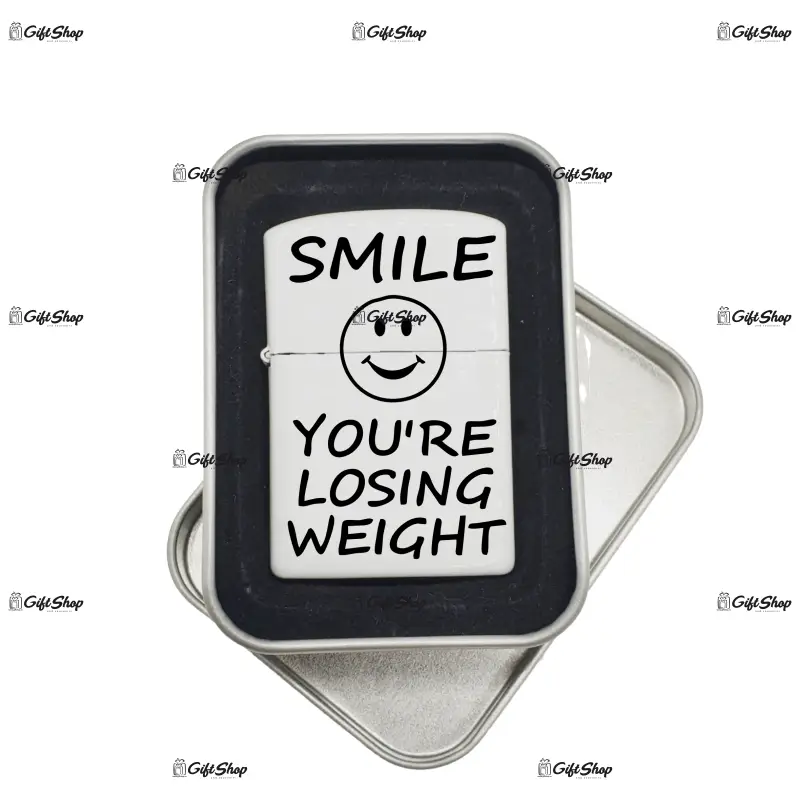 Smile you are losing weight, bricheta metalica gravata laser cu mesaj